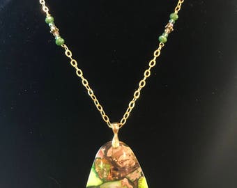 Green and Gold Delight - Necklace Earrings