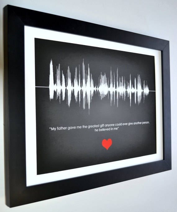 This is wild. It's a personalized printed message to dad--of your voice waves! This is so cool. I bet it gets those eyes leaking...