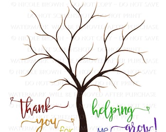 Teacher Appreciation Fingerprint Tree Rainbow Printable "Thank you for helping me grow"