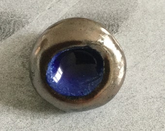 Silver and blue ceramic ring