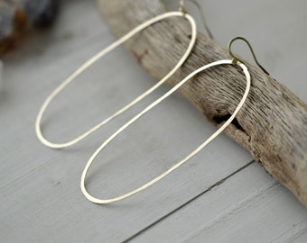 Oval brass hoops, modern hoop earrings, brass jewelry, handmade hoops, brass earrings