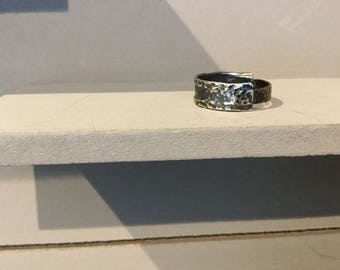 Silver men's Ring of forged and oxidized silver and copper