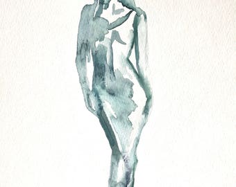 Original 8 x 10 inch watercolor painting of a woman