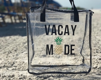 Customizable Beach Bag / Beach Tote / Clear Beach Tote / Vacay Mode / Good Vibes / Bridesmaids Gift