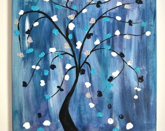Blue abstract painting, contemporary art tree of life, modern, original abstract painting on canvas 55 x 46