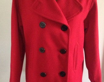 Beautiful red double breasted pea coat. 1980s