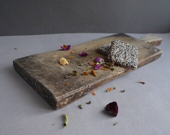 Antique rustic cutting board with food chopper - Bread board - Chopping board - Vintage wooden chopping board - Rustic kitchen decor.