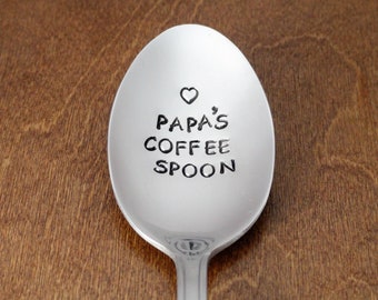 Papa's Coffee Spoon Hand Stamped Spoon, Stainless Steel Silverware Unique Birthday Gift For Grandpa Dad Husband Grandparents Day Fathers Day
