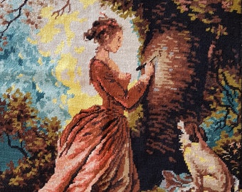 Vintage French needlepoint tapestry - The Souvenir, after Fragonard - Fragonard needlepoint - Finished needlepoint