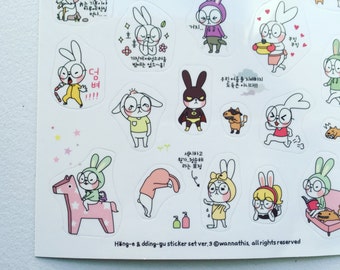 Rabbit Stickers, Kawaii Planner Stickers, Diary Stickers, Scrapbooking Stickers, Card Embellishment, Filofax Stickers, Korean Deco Stickers