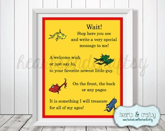 Baby Shower Guest Book Sign - One Fish Two Fish Red Fish Blue Fish - Cat in the Hat - FILE to PRINT DIY