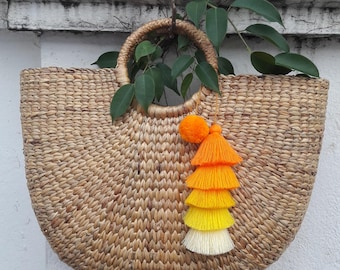 5 Yellow Tassel ,Bag Charm,Tassel Bag Charm,Pom pom Bag Charm,Yellow Tassel & Pom pom,Hanging wall decor,Tassel Garland,Pom pom Garlanded.