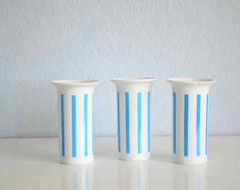 Three (3) Lagardo Tackett Schmid Porcelain Japan Cups White and Blue Stripes