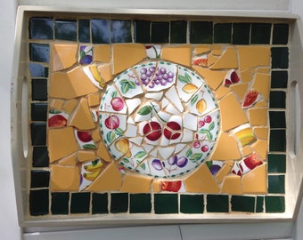 Fruit Motif Broken China Mosaic Tray
