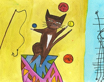 Paul Klee's cats. Original watercolor by Vivienne Strauss.