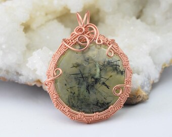 Pendant, Prehnite with Epidote inclusions - Wire Wrap copper wire