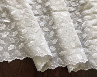 14.5" Wide Wide White Cotton Leaf Embroidered Fabric Lace Trim for Linens Bedding Pillowcase Bed Skirt Ruffle Lingerie Tablecloth Bloomers