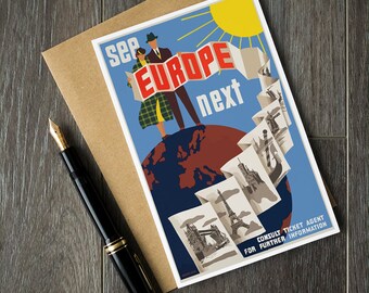 European travel birthday cards, europe vacation post cards, see europe retirement cards, get well soon cards, student congratulations cards