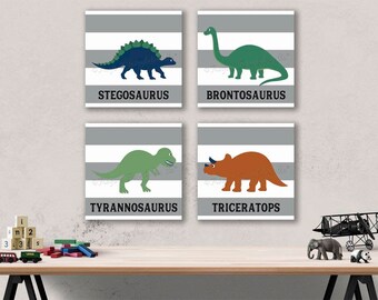 Dinosaur Striped Canvas Wall Art Prints