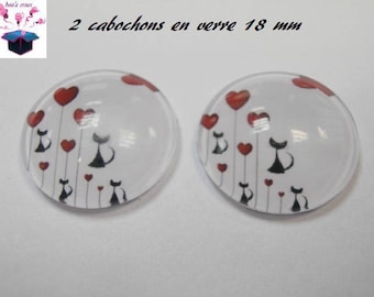 2 cat themed 18mm domed glass cabochon