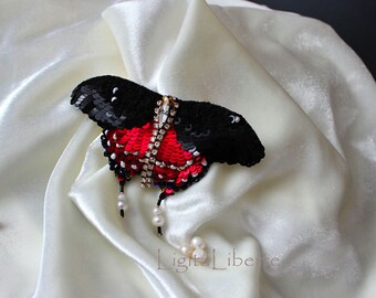 RESERVED Black red white butterfly, Beautiful gift for Valentines day, unique handmade