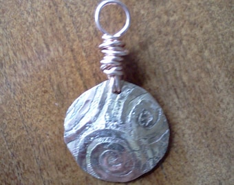 Hammered and etched copper pendant #24