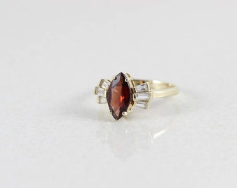 14k Yellow Gold Garnet with White Topaz Ring Size 8