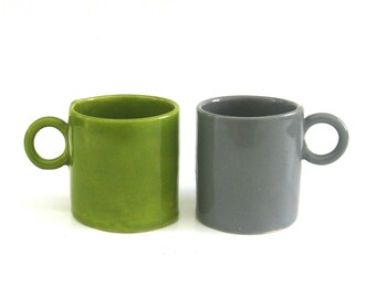 two colorful porcelain hand built cups. drinks for 2. demitasse. espresso.