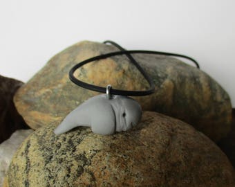 Manatee Necklace Manatee Pendant Necklace Gray Manatee Jewelry Manatee Gift Sea Cow Jewelry Beach Necklace Polymer Clay Manatee