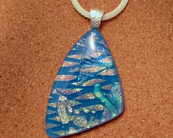 Dichroic Pendant - Dichroic Jewelry - Fused Glass Pendant - Fused Glass Jewelry - Dichroic Necklace - Dichroic Statement Pendant - Blue