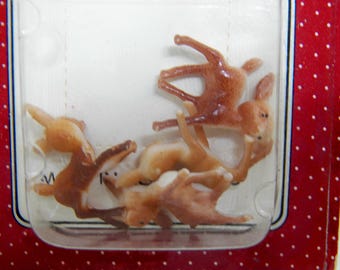 Vintage Fawn Deer Christmas Ornament Figures, Miniature Deer, Terrarium Fairy Garden Diorama Craft supplies, Set of Four plastic Deer New