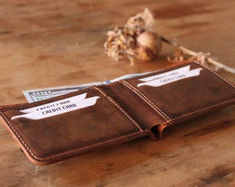 Personalized Bifold Leather Wallet, Men's Wallet,Minimalist Leather Wallet, Distressed Leather Wallet, Groomsmen Gift