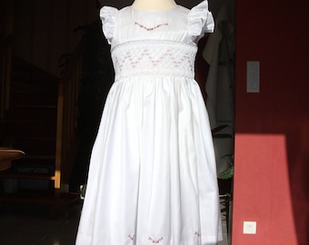 girl dress, white cotton dress, hand embroidered, 4 year old girl dress, 6year old girl dress, 8 year old girl dress, 10 year old girl dress