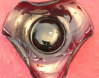 Deep purple hand blown glass bowl