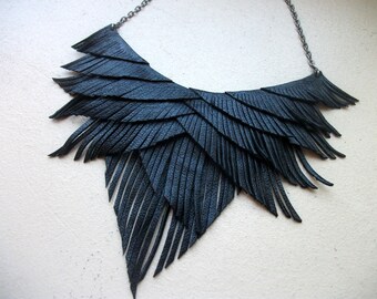 Black Leather Fringe Necklace