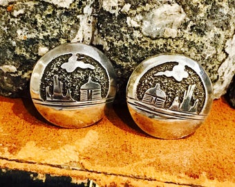 Beautiful Native American Story Teller Sterling Silver Vintage Earrings