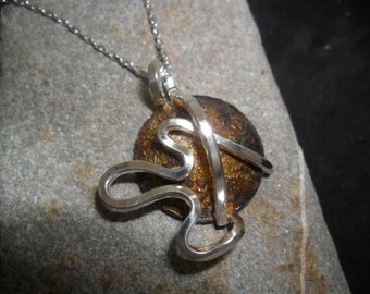 Silver crosslinked and oxidized with square wire pendant