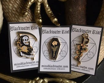 Memento Mori - The Complete Collection - lapel pin series AND Sew on Patch - black and gold