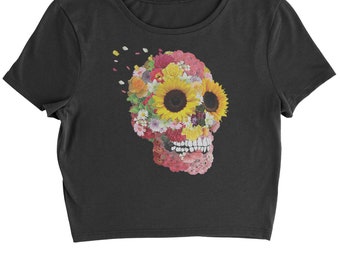 Sunflower Skull Cropped T-Shirt