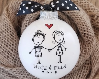 Hand Painted Personalized Ornament, Couples Ornament, Engagement Ornament, Happy Couple, Couples Christmas Gift, Housewarming Ornament Gift