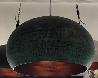 Large copper turquoise patina pendant lights