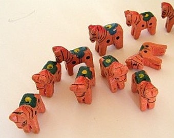 Wooden Animal Beads - Ten (10) - Horses - Carved