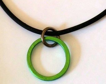 Anodized niobium karma carma pendant spiral necklace precious metals hypoallergenic fashion jewelry
