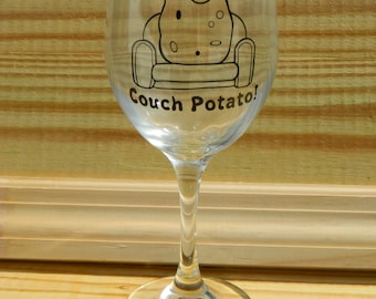 Couch Potato large Wine Glass! Super Cute gag gift! funny Wine Glass! White elephant gift Father's day gift