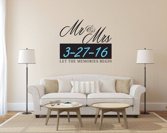Mr & Mrs with Custom Date Wedding Sign - Mr and Mrs Sign - Mr and Mrs Wall Decal - Mr And Mrs Wedding Sign