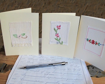 Vintage Embroidery Note Cards, Unique Bifthday Gift, Housewarming or Hostess gift for Mom or Friend, Volunteer Appreciation, NB77