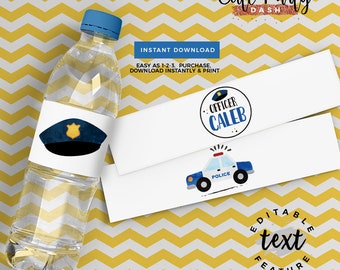 INSTANT DOWNLOAD - EDITABLE Police Birthday decorations Water Labels Cops and robbers printable decorations Police party sign favor tags