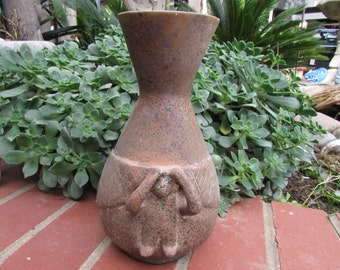 Vintage Mexican Pottery Vase with figure