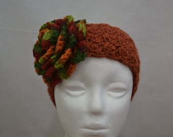 Crochet earwarmer with crochet flower