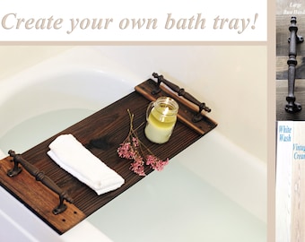 Bath Tray, Rustic Bath Caddy, Wooden Tray, Bathroom Decor, Rustic Decor, Farmhouse, Gifts For Her, Bath Tray With Handles, Housewarming Gift
